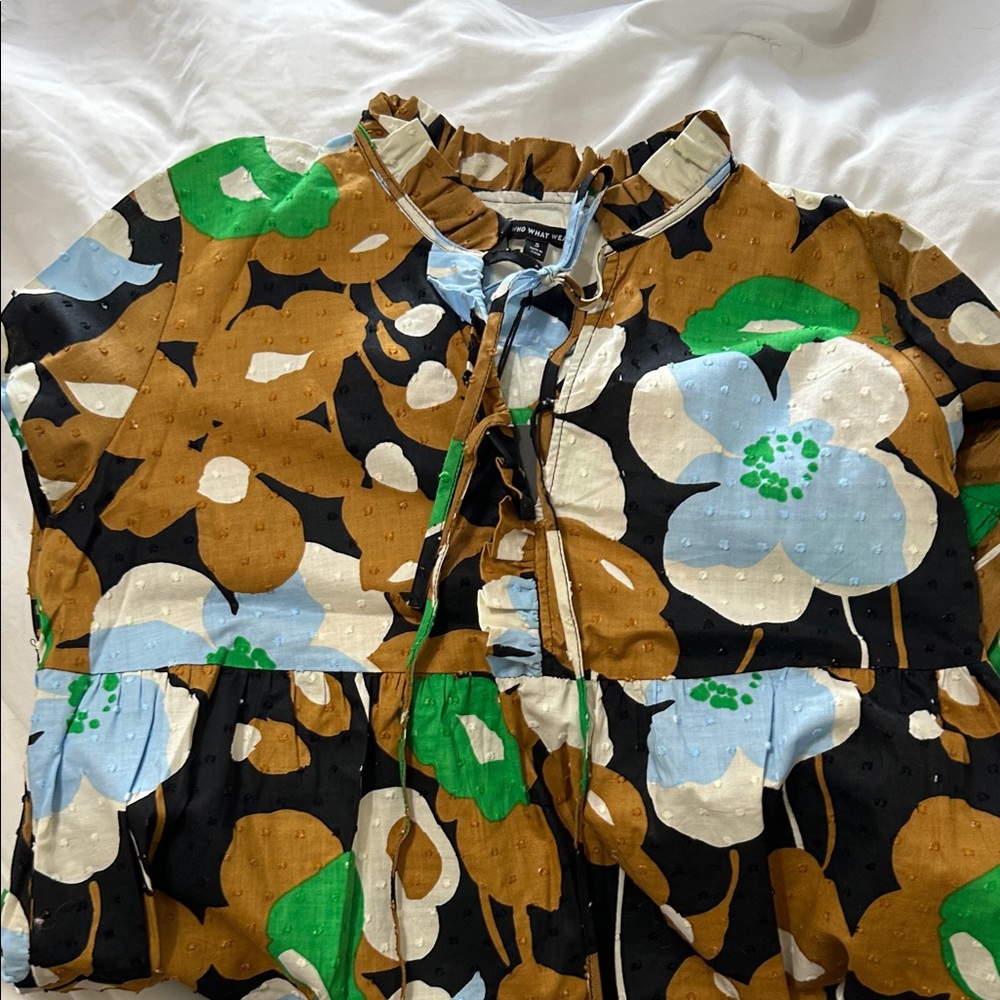 Who What Wear Floral Long Sleeve Dress - Black, Brown, Green, Blue